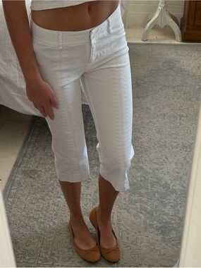 vintage 90's y2k White Embroidered  Capri pants